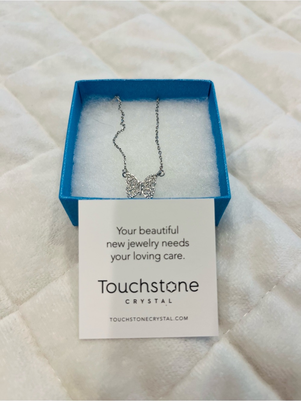 Touchstone Crystal Silver Butterfly Necklace with Sparkling Crystals